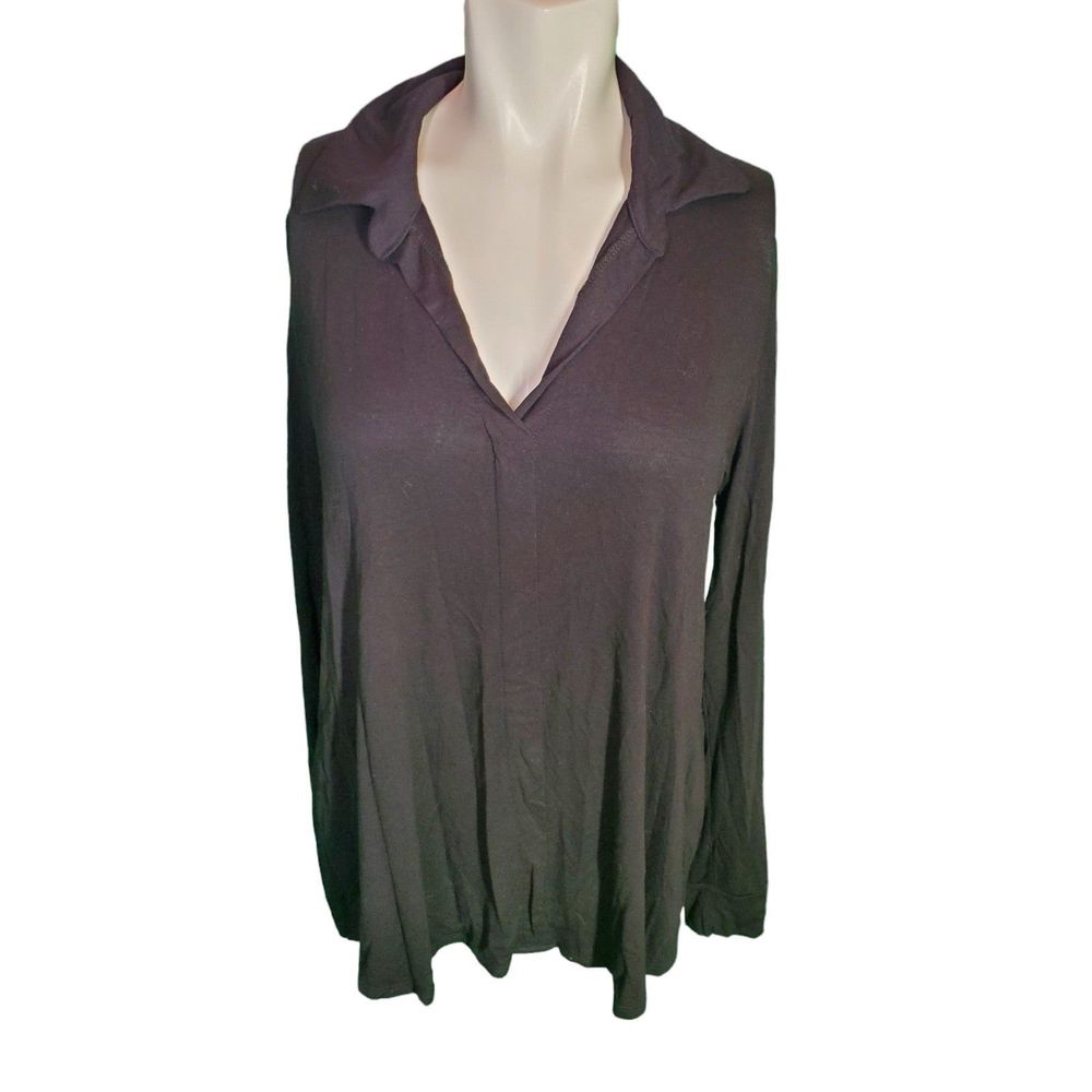 EllumiNation by Nikki Parker Long Sleeve Collared Tunic Top Tee Black sz M